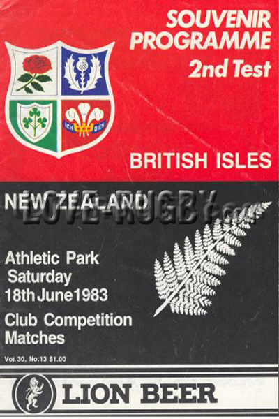 1983 New Zealand v British Lions  Rugby Programme